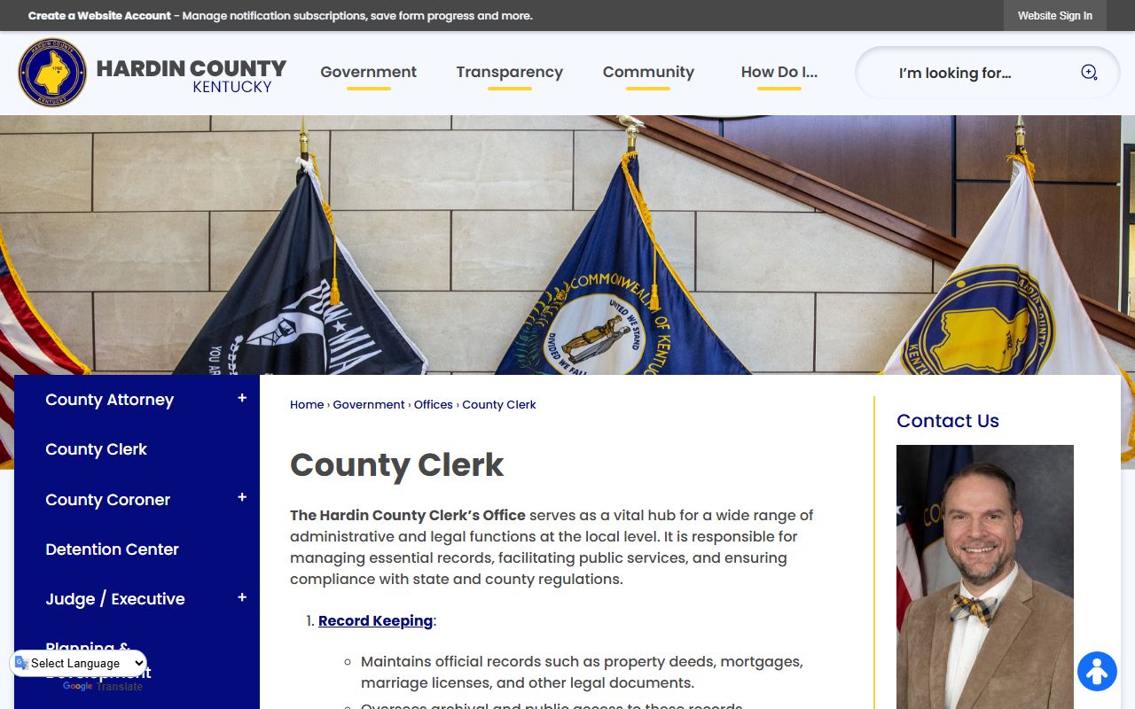 Hardin County County Clerk government profile