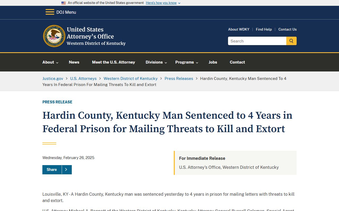 Hardin County arrest records and court charges federal sentence release
