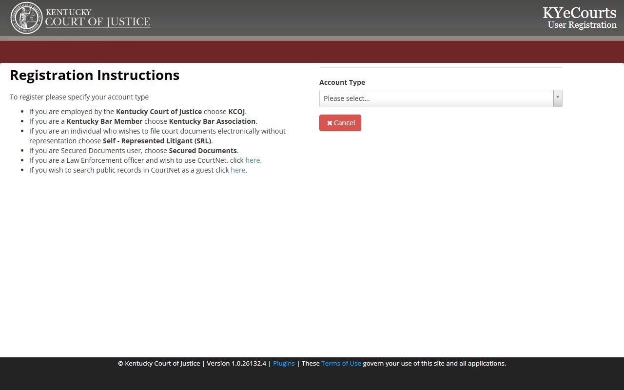 Hardin County court records KYeCourts user registration fields