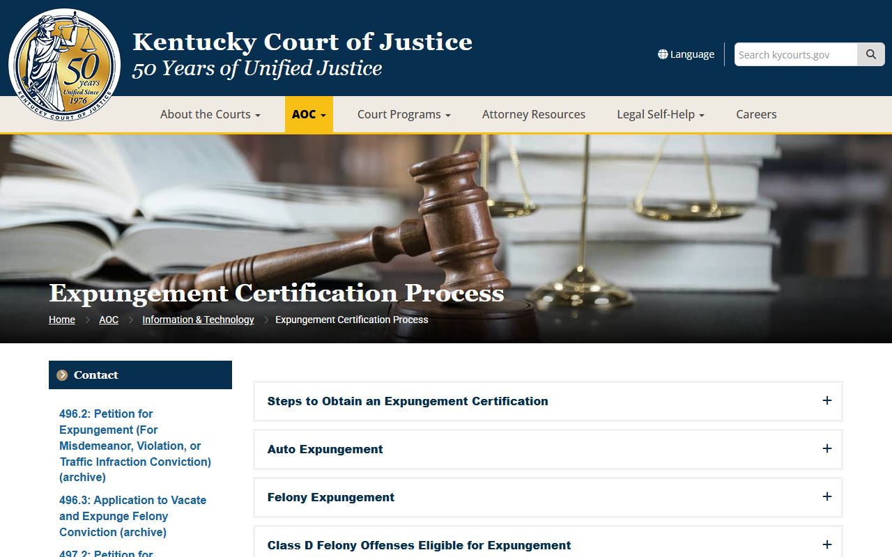 Hardin County criminal court records Kentucky expungement certification page