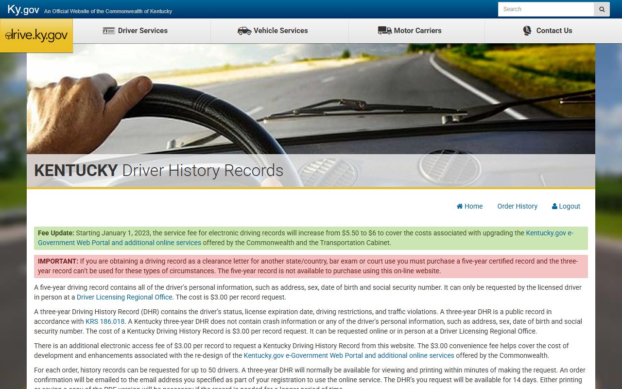 Hardin County traffic court records Kentucky driver history portal