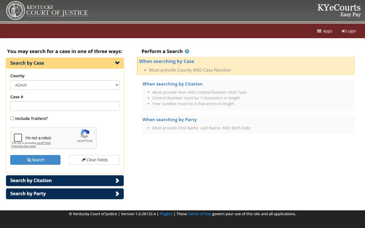 Hardin County traffic court records Kentucky ePay citation search